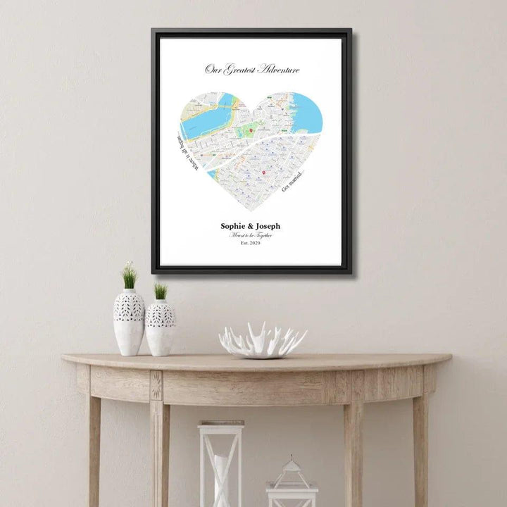 Custom Heart Shaped Dual Location Map - ARTFULANE