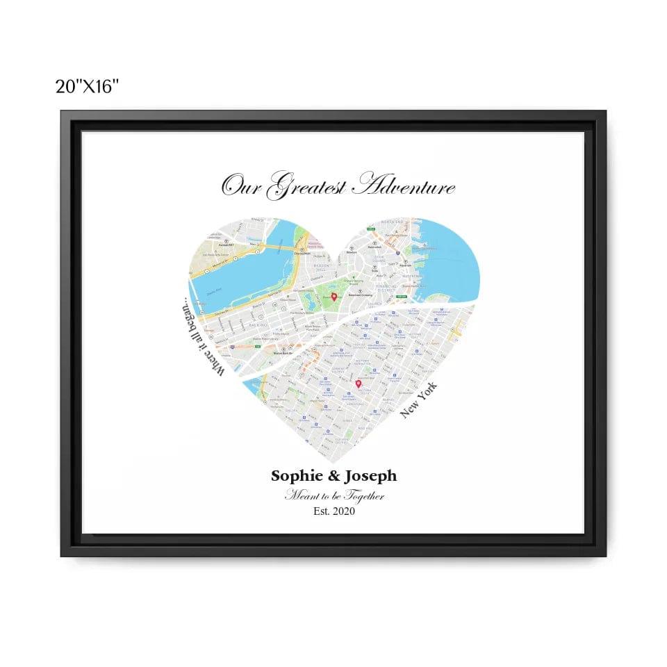 Custom Heart Shaped Dual Location Map - ARTFULANE