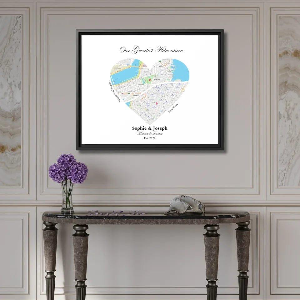 Custom Heart Shaped Dual Location Map - ARTFULANE