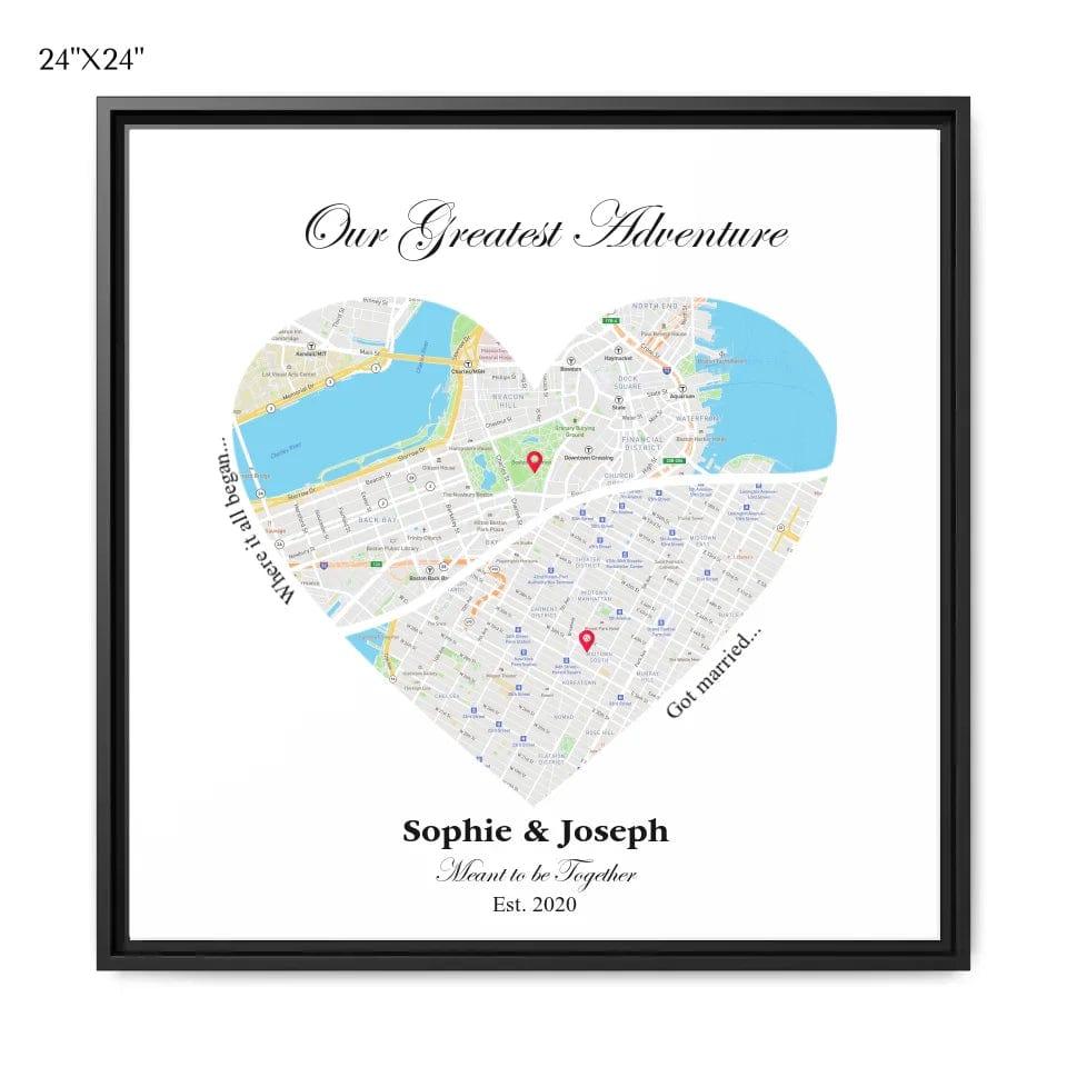 Custom Heart Shaped Dual Location Map - ARTFULANE