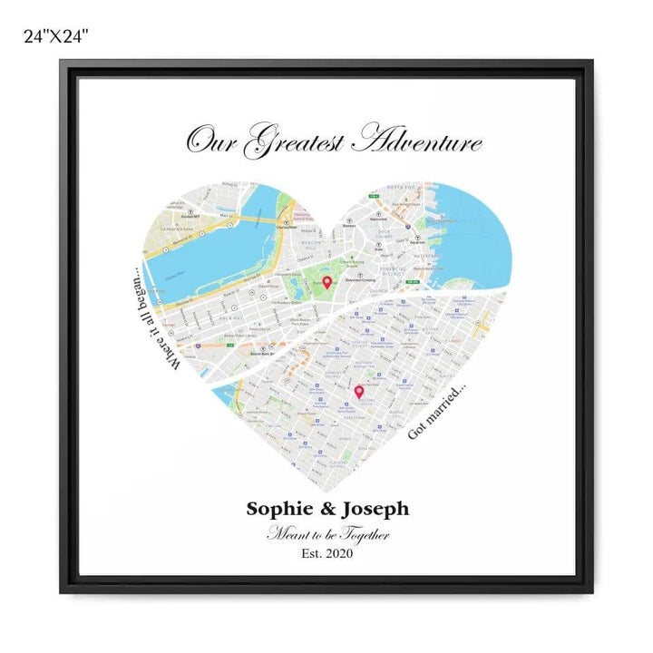 Custom Heart Shaped Dual Location Map - ARTFULANE