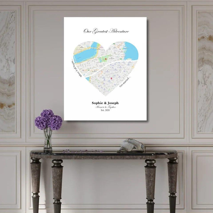 Custom Heart Shaped Dual Location Map - ARTFULANE