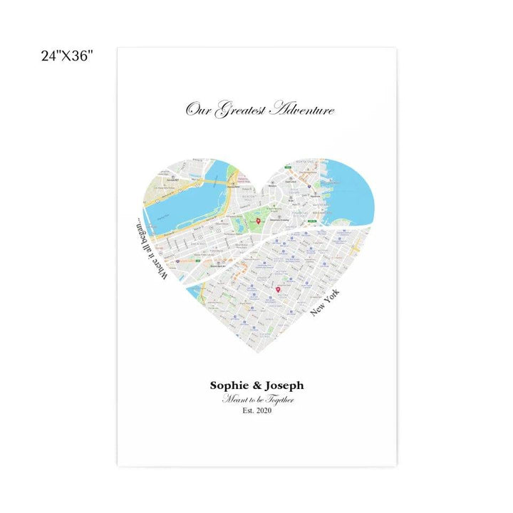 Custom Heart Shaped Dual Location Map - ARTFULANE