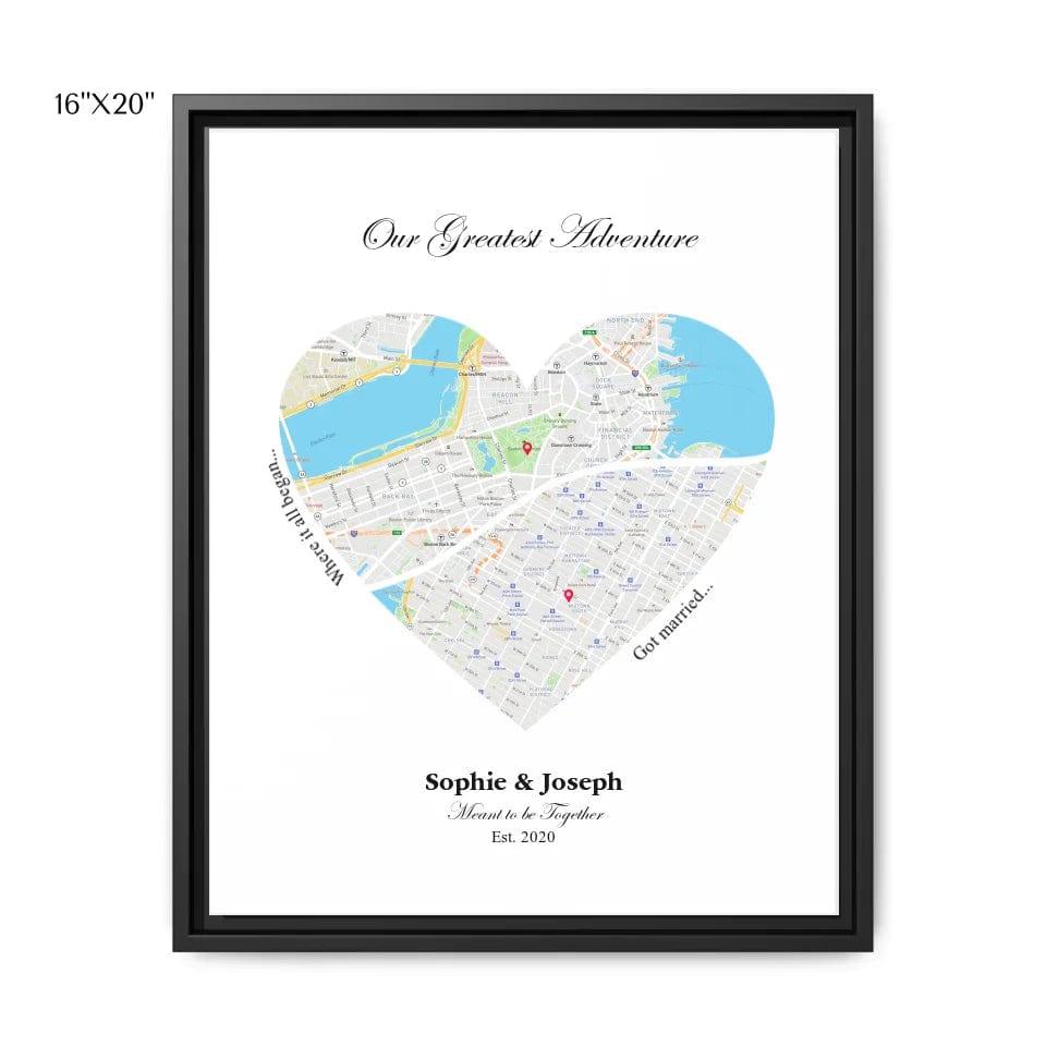 Custom Heart Shaped Dual Location Map - ARTFULANE