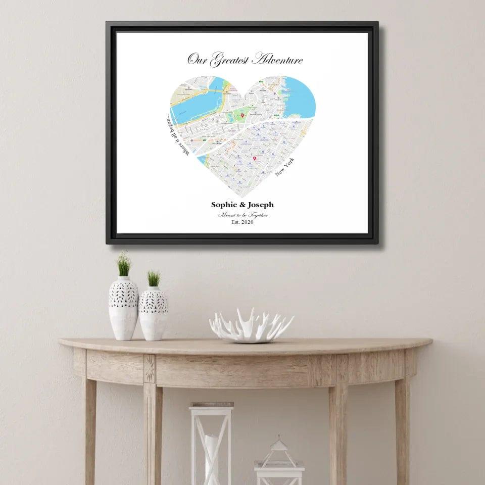 Custom Heart Shaped Dual Location Map - ARTFULANE