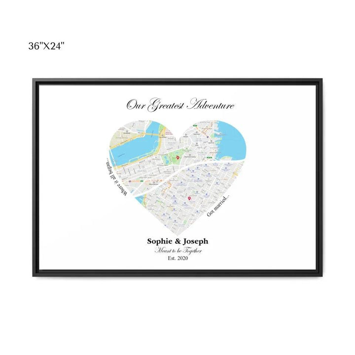 Custom Heart Shaped Dual Location Map - ARTFULANE