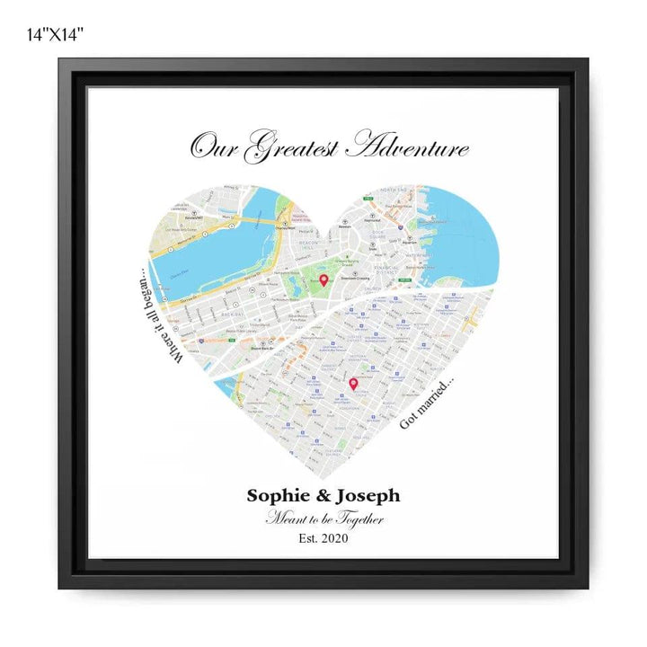 Custom Heart Shaped Dual Location Map - ARTFULANE