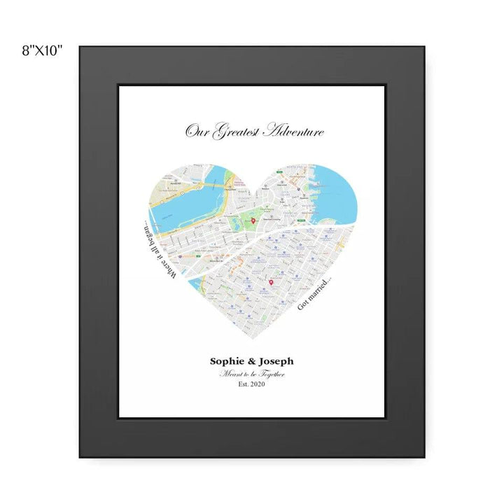 Custom Heart Shaped Dual Location Map - ARTFULANE