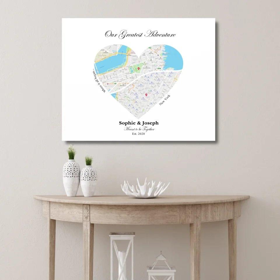 Custom Heart Shaped Dual Location Map - ARTFULANE