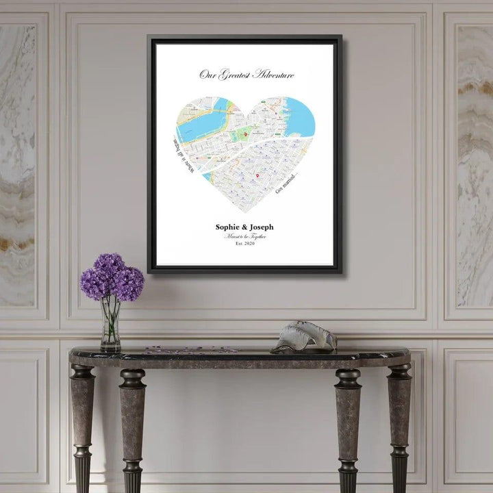 Custom Heart Shaped Dual Location Map - ARTFULANE