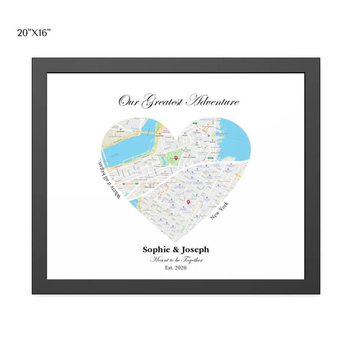 Custom Heart Shaped Dual Location Map - ARTFULANE