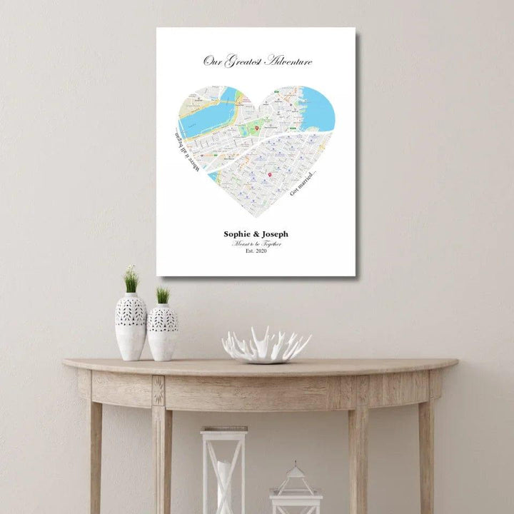 Custom Heart Shaped Dual Location Map - ARTFULANE