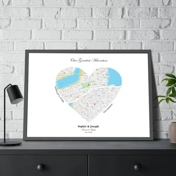 Custom Heart Shaped Dual Location Map - ARTFULANE