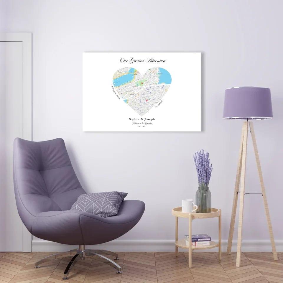 Custom Heart Shaped Dual Location Map - ARTFULANE