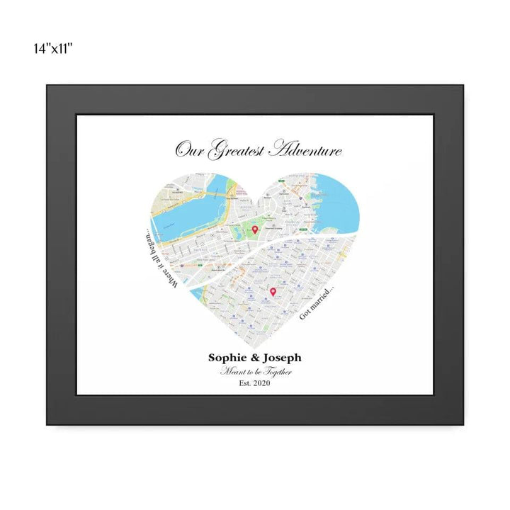 Custom Heart Shaped Dual Location Map - ARTFULANE