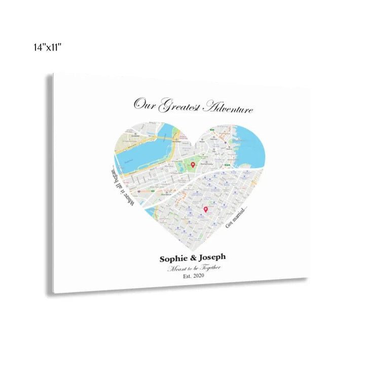 Custom Heart Shaped Dual Location Map - ARTFULANE