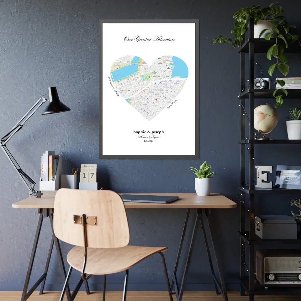 Custom Heart Shaped Dual Location Map - ARTFULANE