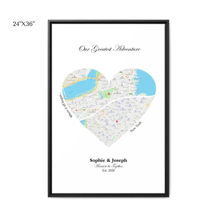 Custom Heart Shaped Dual Location Map - ARTFULANE