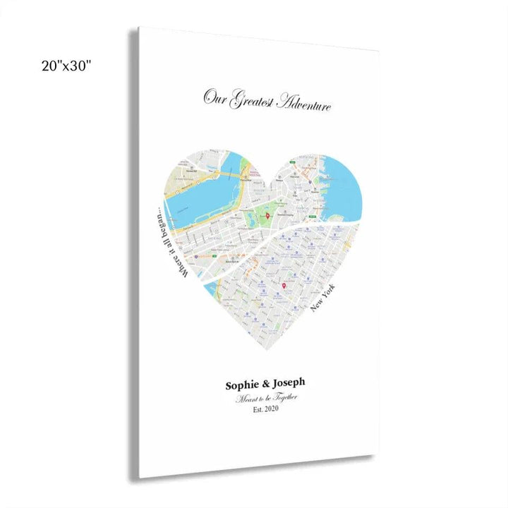 Custom Heart Shaped Dual Location Map - ARTFULANE