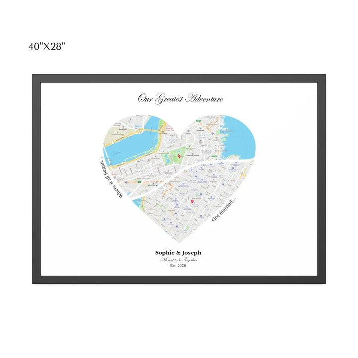 Custom Heart Shaped Dual Location Map - ARTFULANE