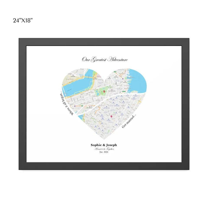 Custom Heart Shaped Dual Location Map - ARTFULANE