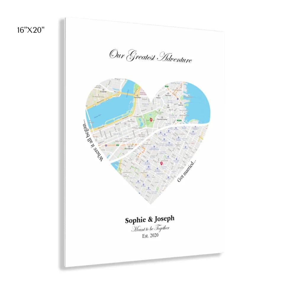 Custom Heart Shaped Dual Location Map - ARTFULANE