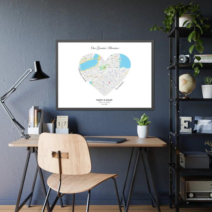 Custom Heart Shaped Dual Location Map - ARTFULANE