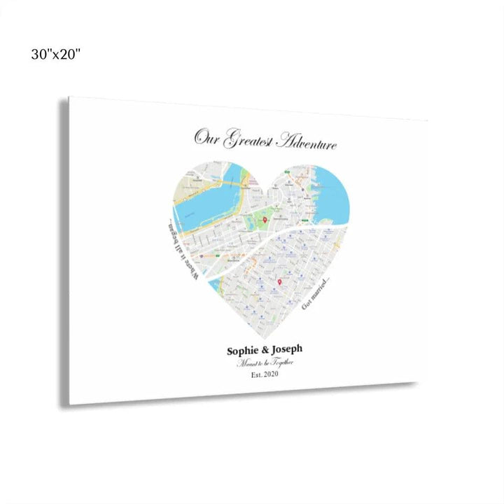 Custom Heart Shaped Dual Location Map - ARTFULANE