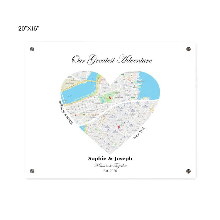 Custom Heart Shaped Dual Location Map - ARTFULANE