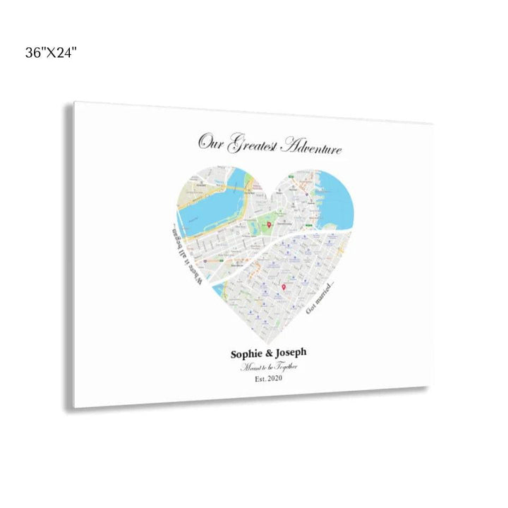 Custom Heart Shaped Dual Location Map - ARTFULANE