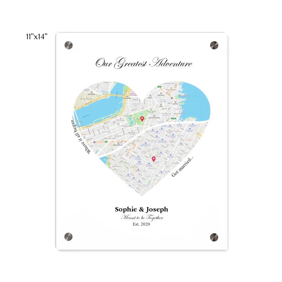 Custom Heart Shaped Dual Location Map - ARTFULANE