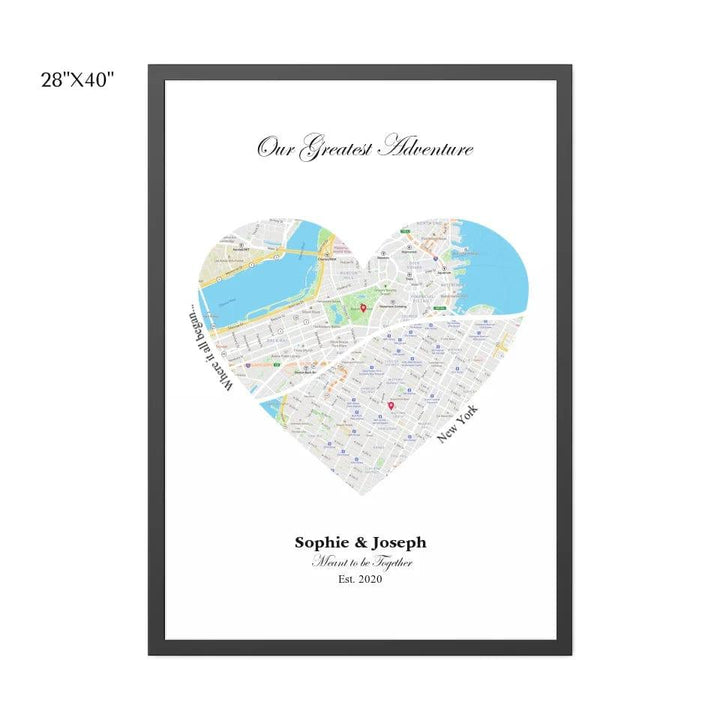 Custom Heart Shaped Dual Location Map - ARTFULANE