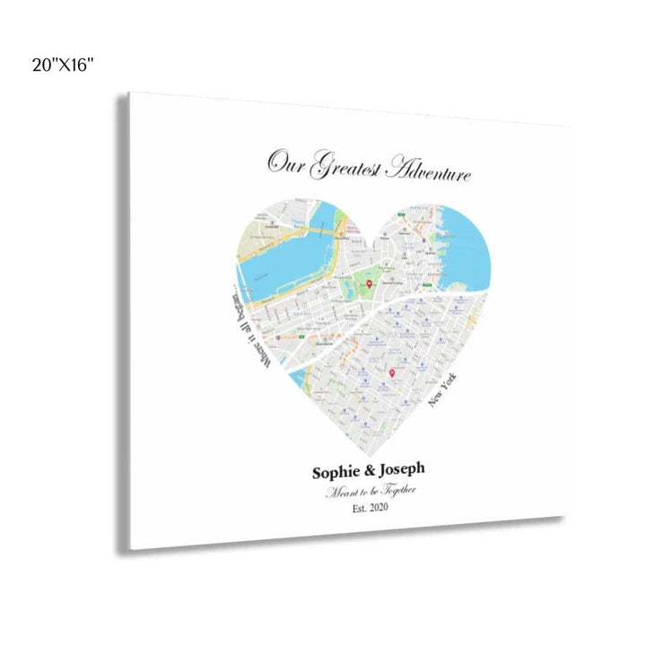 Custom Heart Shaped Dual Location Map - ARTFULANE