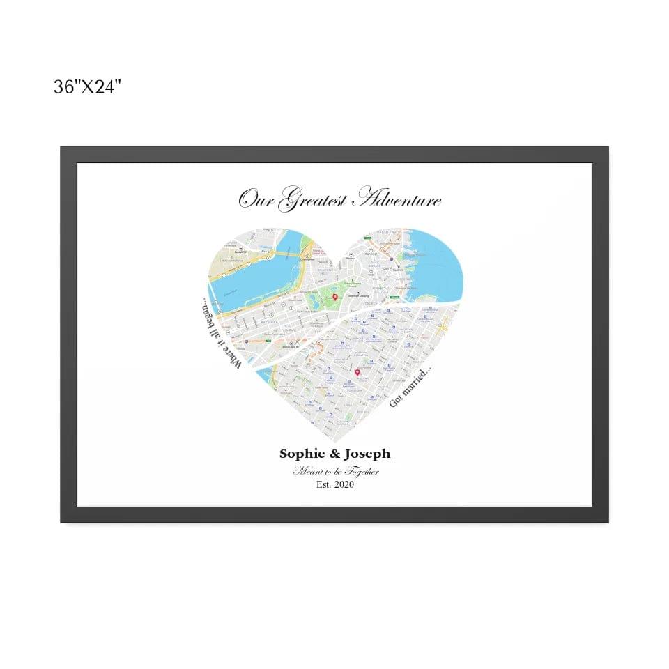 Custom Heart Shaped Dual Location Map - ARTFULANE