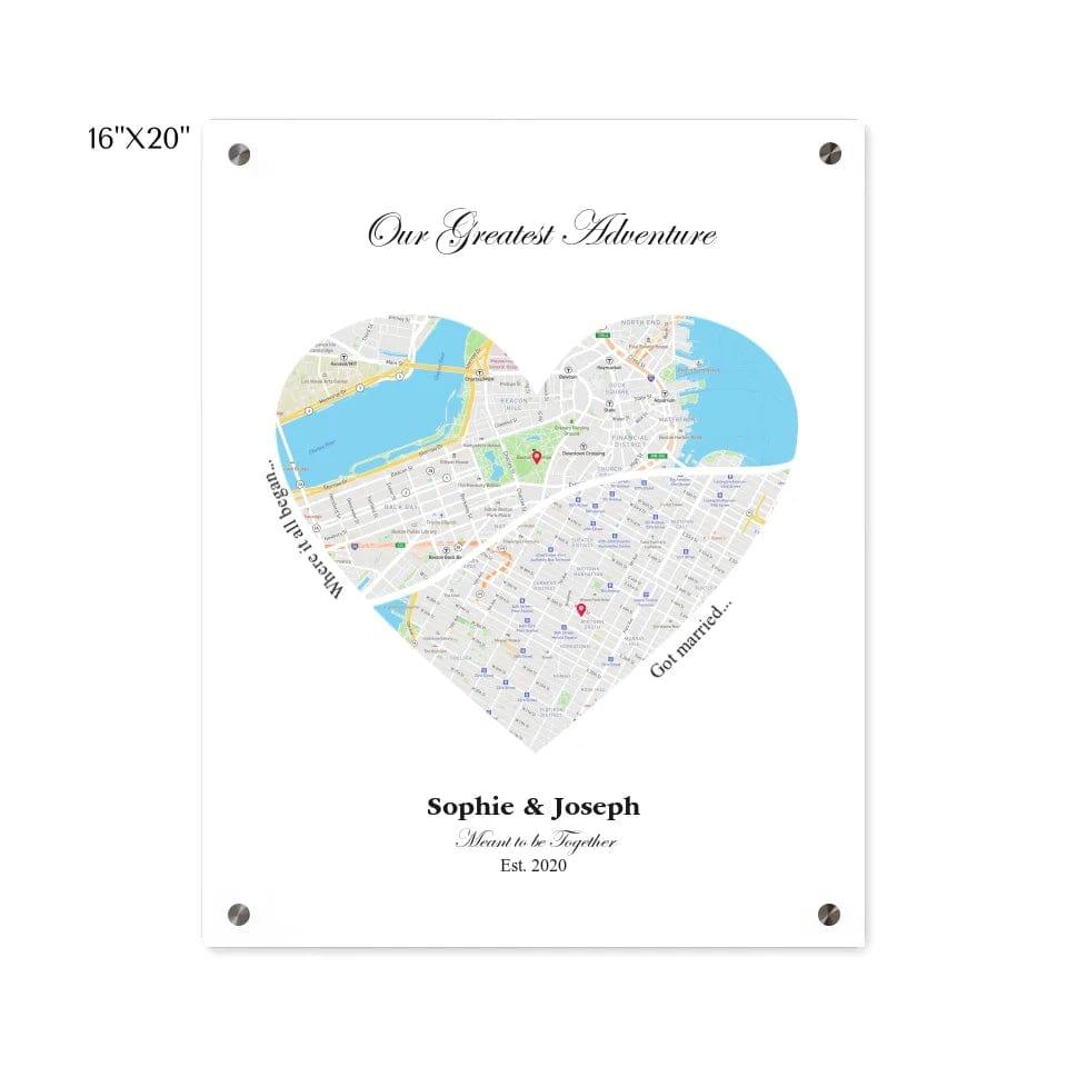 Custom Heart Shaped Dual Location Map - ARTFULANE