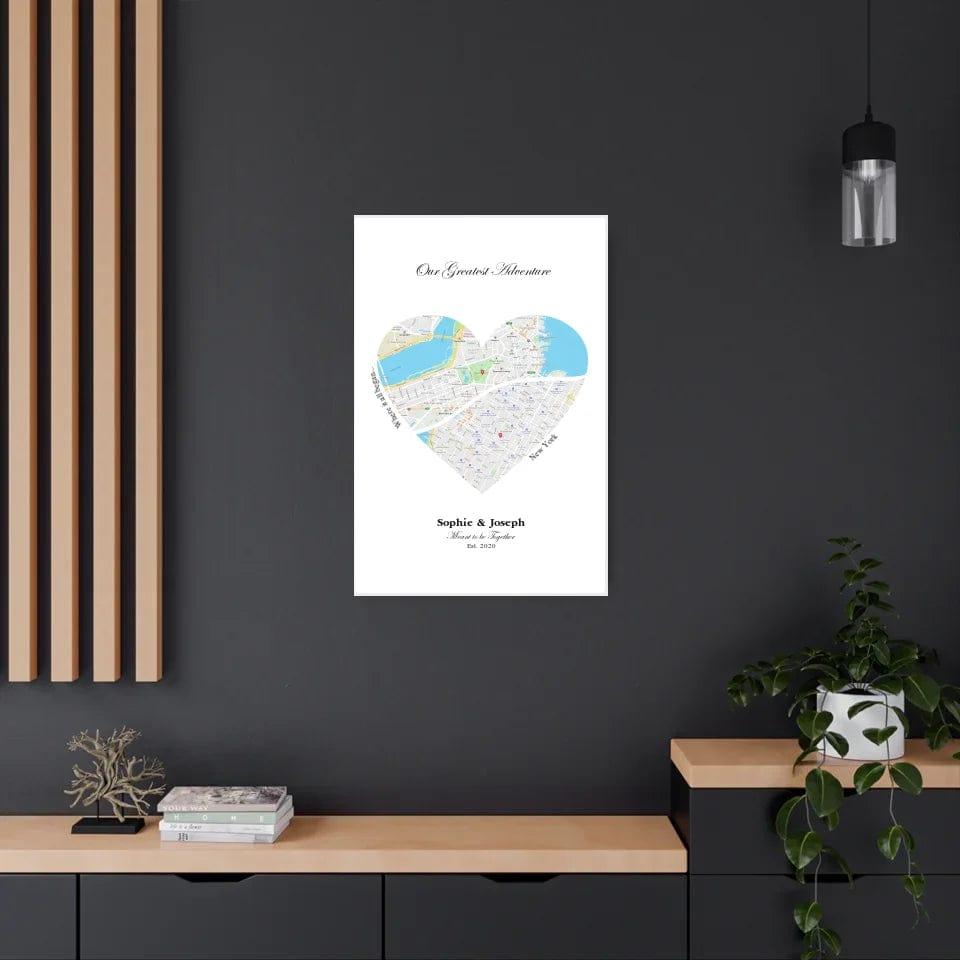 Custom Heart Shaped Dual Location Map - ARTFULANE