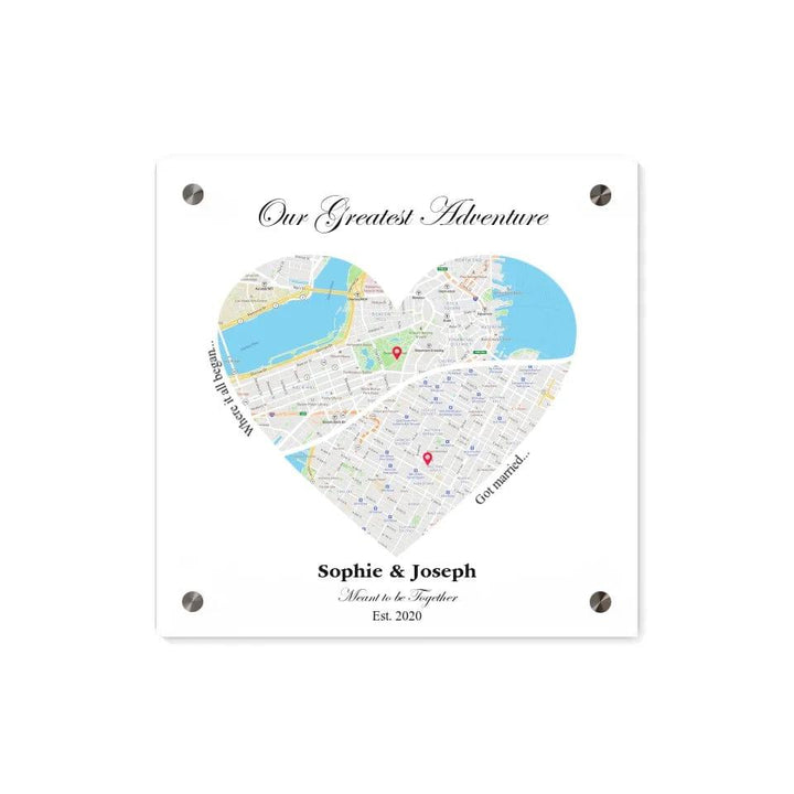 Custom Heart Shaped Dual Location Map - ARTFULANE