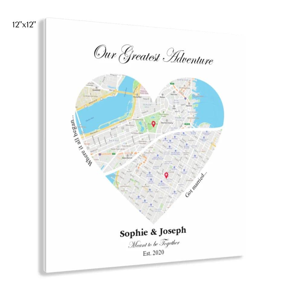 Custom Heart Shaped Dual Location Map - ARTFULANE