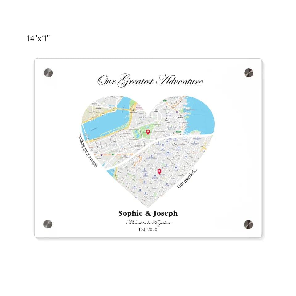 Custom Heart Shaped Dual Location Map - ARTFULANE