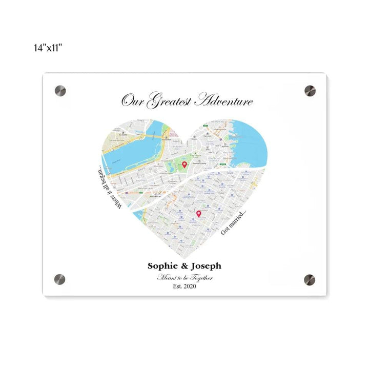 Custom Heart Shaped Dual Location Map - ARTFULANE