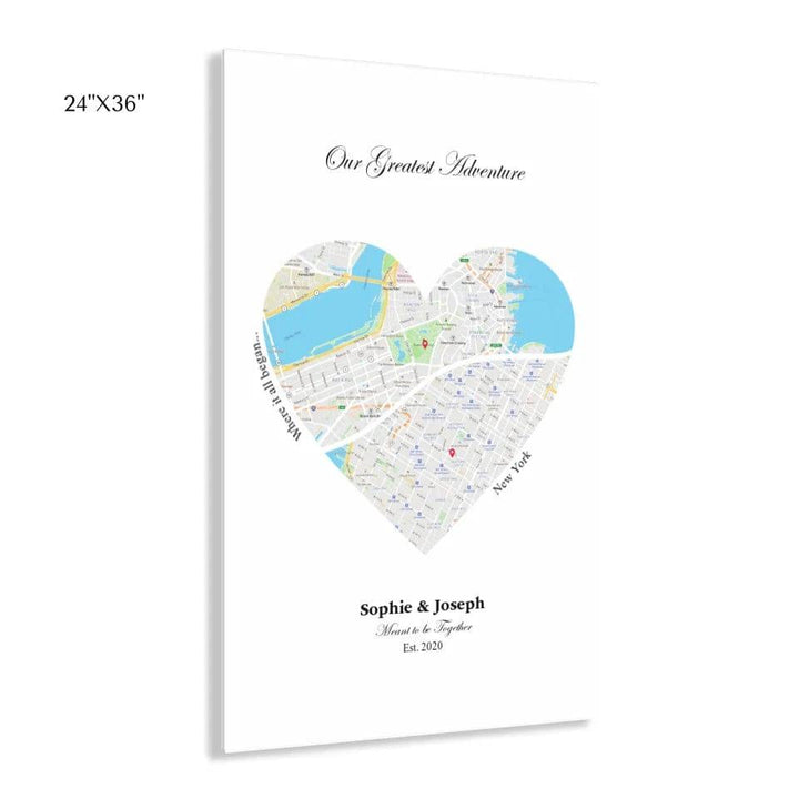 Custom Heart Shaped Dual Location Map - ARTFULANE