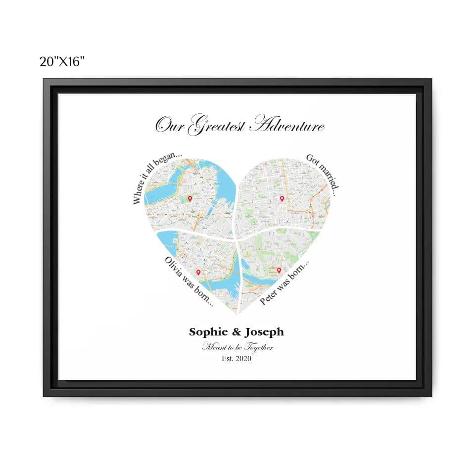 Custom Heart Shaped Four Location Map - ARTFULANE