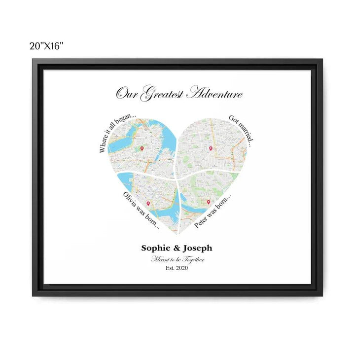 Custom Heart Shaped Four Location Map - ARTFULANE