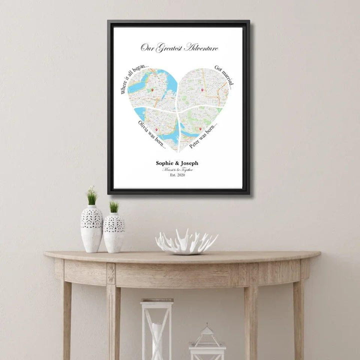 Custom Heart Shaped Four Location Map - ARTFULANE