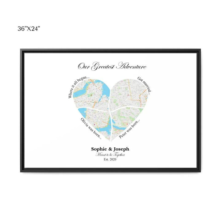 Custom Heart Shaped Four Location Map - ARTFULANE