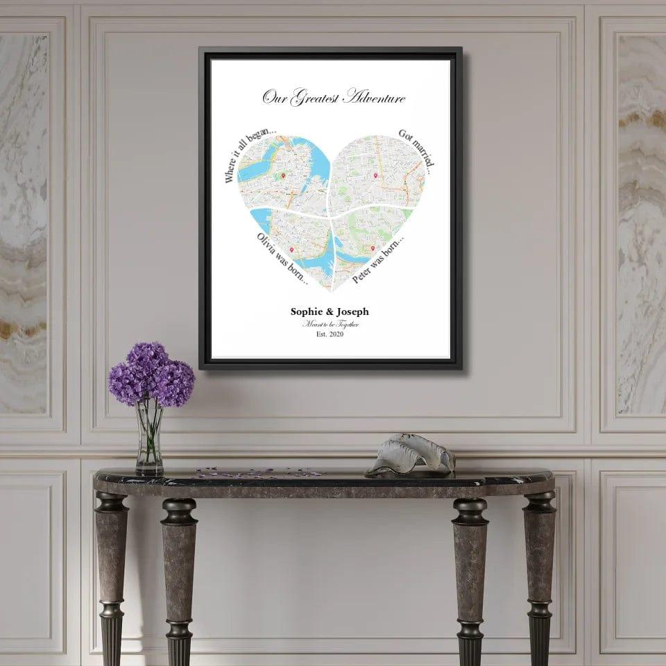 Custom Heart Shaped Four Location Map - ARTFULANE