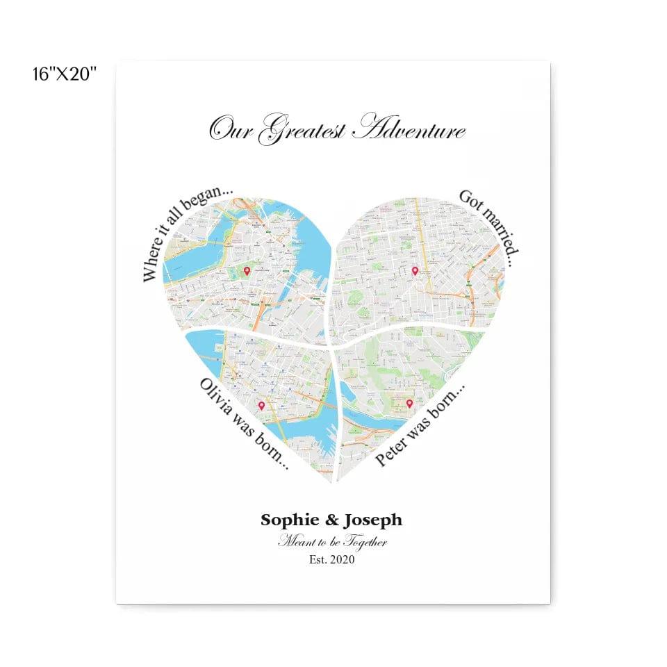 Custom Heart Shaped Four Location Map - ARTFULANE