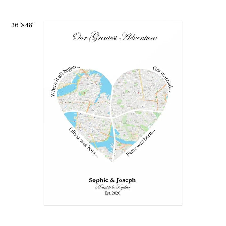 Custom Heart Shaped Four Location Map - ARTFULANE