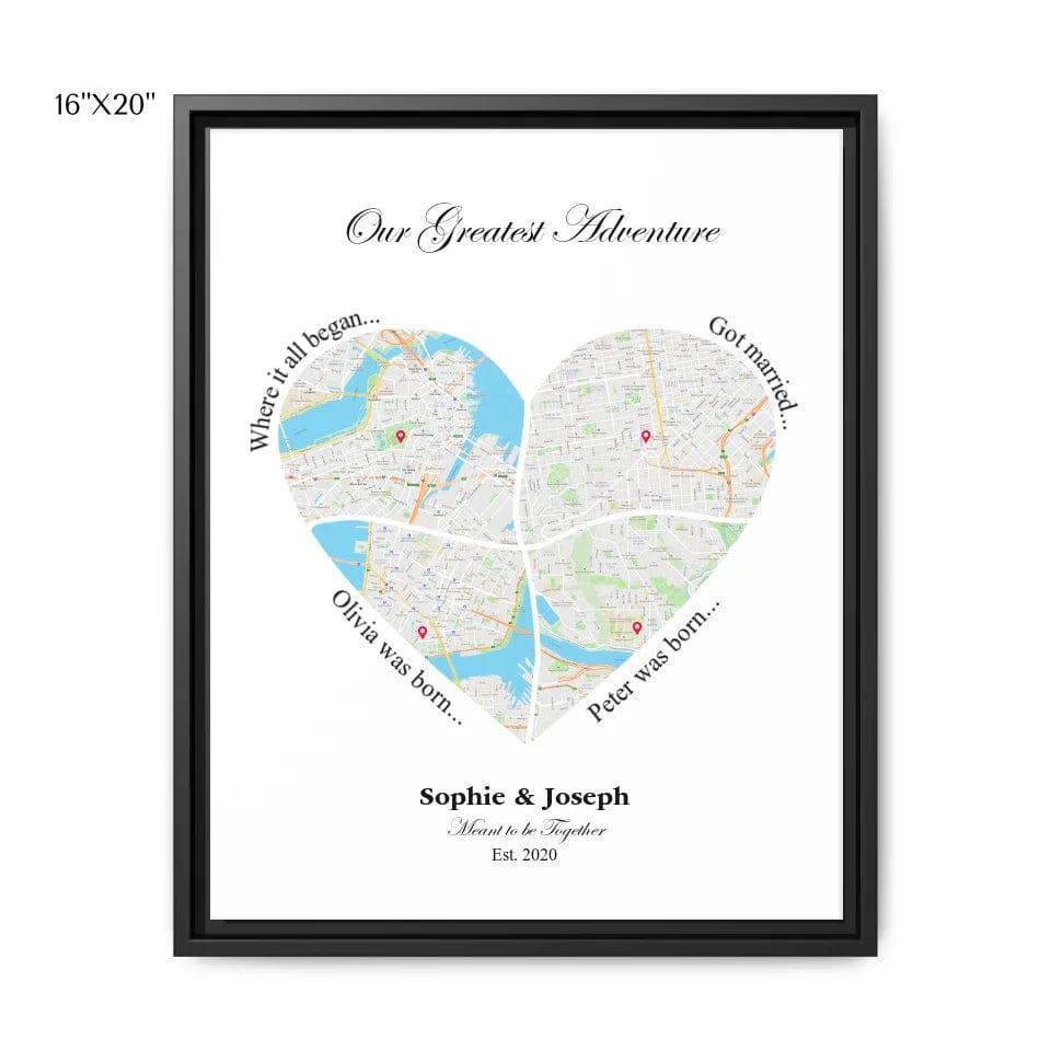 Custom Heart Shaped Four Location Map - ARTFULANE