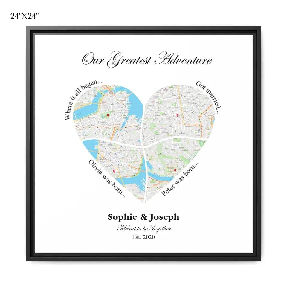 Custom Heart Shaped Four Location Map - ARTFULANE